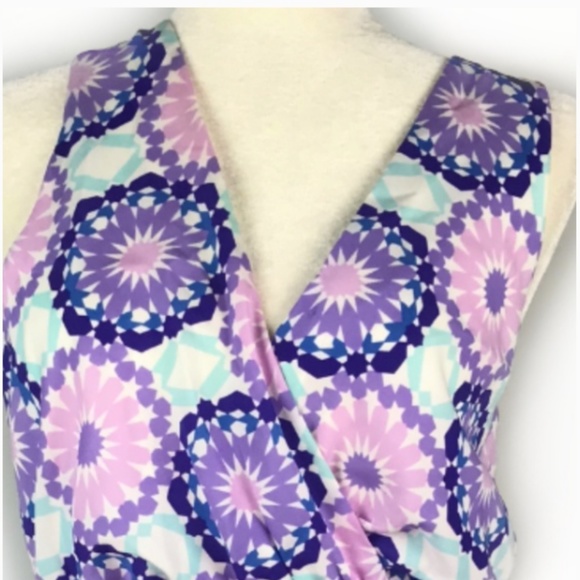 White & Purple Geometric Pattern Sleeveless Dress - Picture 2 of 7